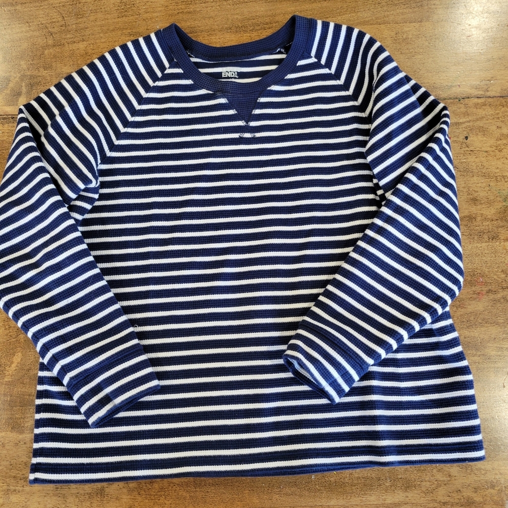 Lands End Nautical Striped Knit Sweater Navy Blue & White Women's Sz Large